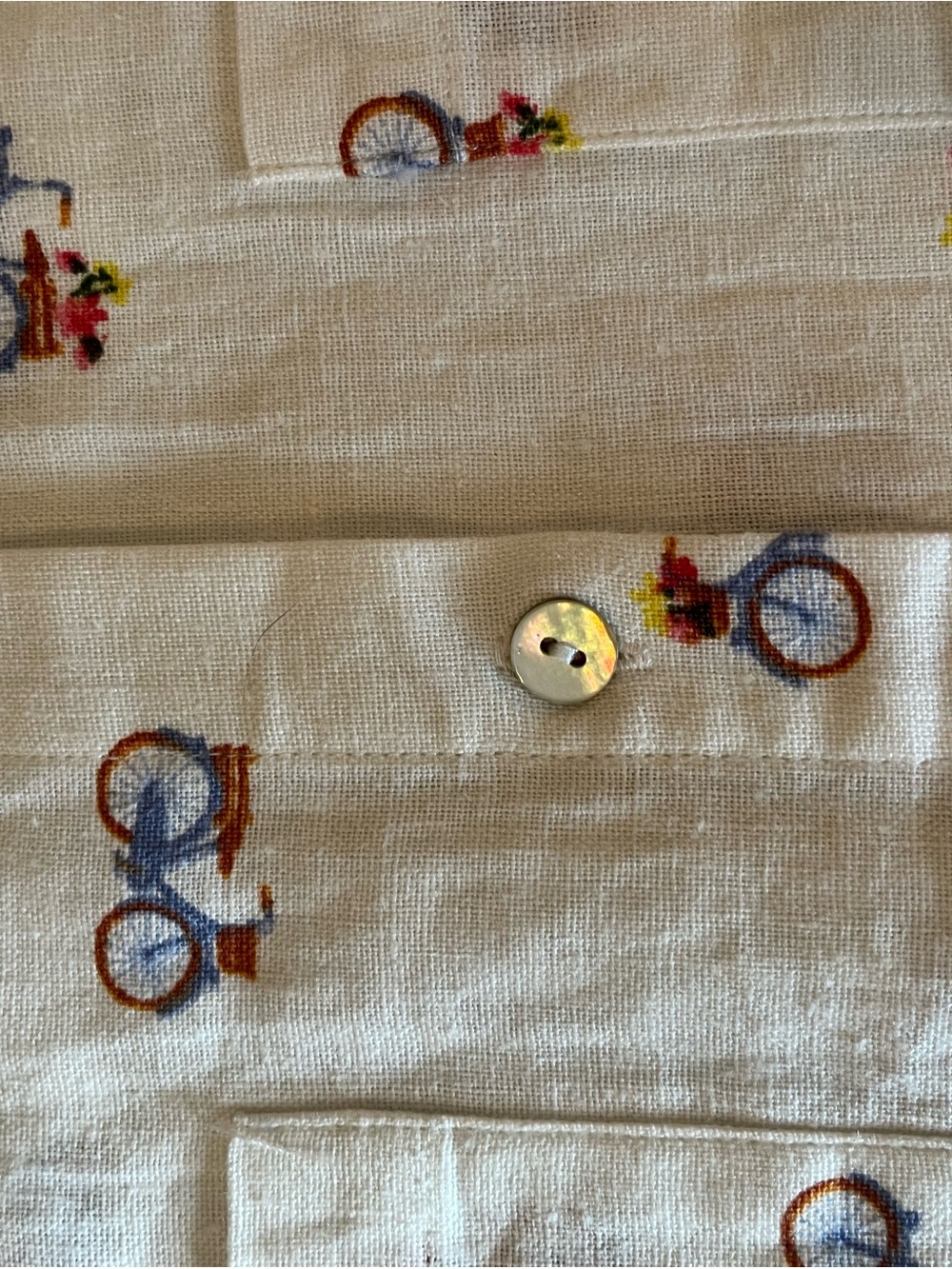 Rae Dunn White Short-Sleeve Button-Down Shirt with Blue and Orange Bike Print - Picture 7 of 7